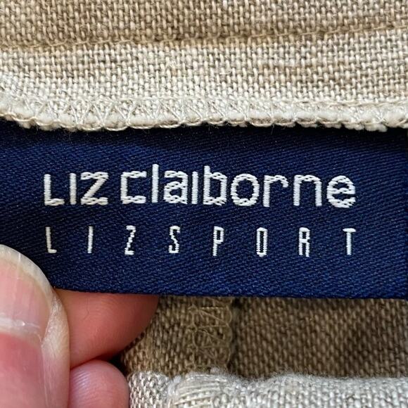 Vintage Liz Sport High Rise Pleated Neutral/Beige Linen Blend Trousers/Pants 14 - Picture 5 of 13